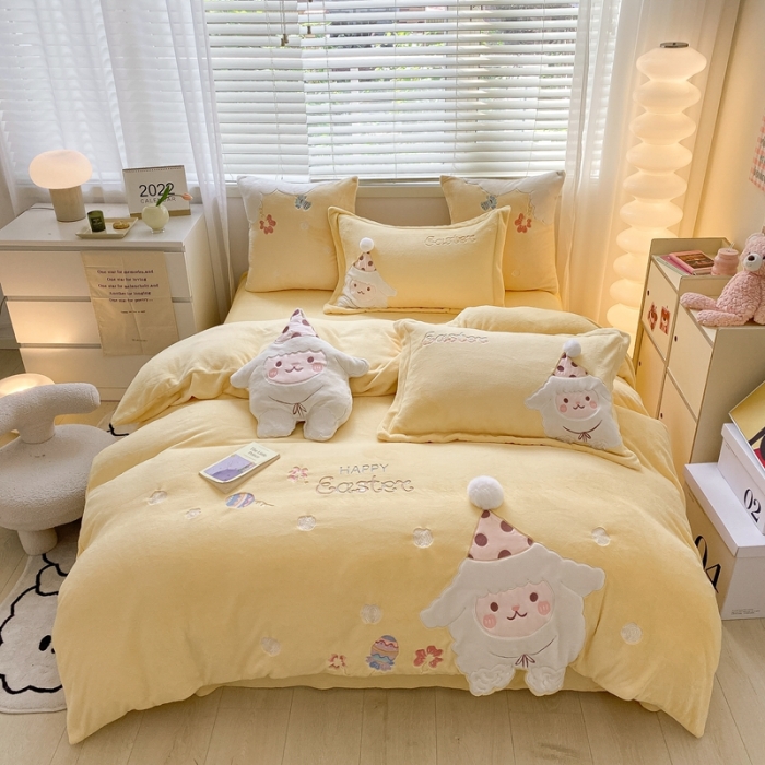 91家纺网 家纺一手货源 找家纺 总品家居22新款260克高货品质天花板牛奶绒四件套小羊一肖