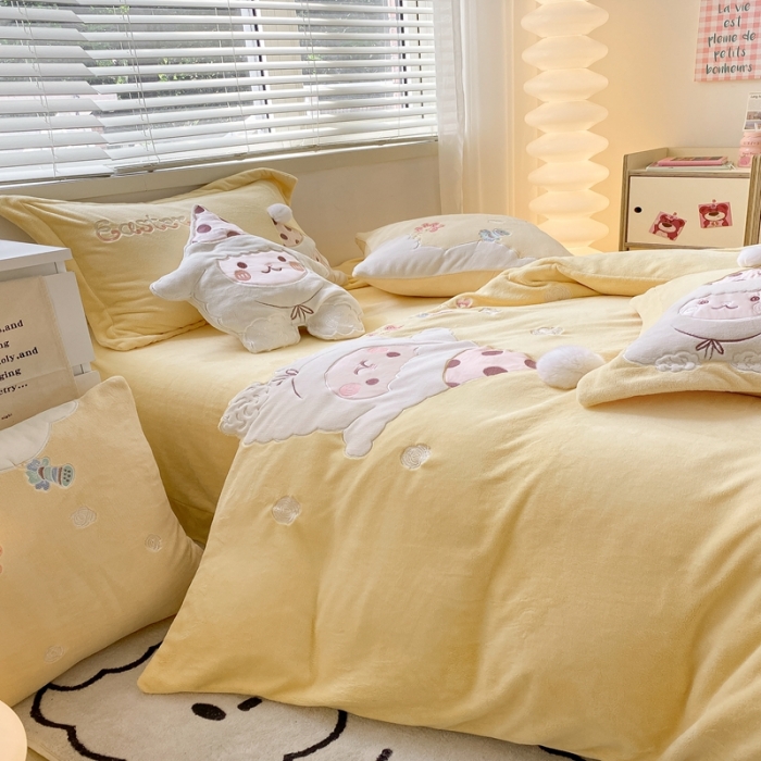 91家纺网 家纺一手货源 找家纺 总品家居22新款260克高货品质天花板牛奶绒四件套小羊一肖