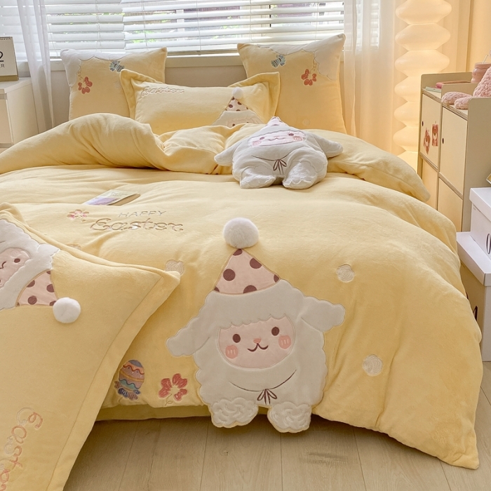 91家纺网 家纺一手货源 找家纺 总品家居22新款260克高货品质天花板牛奶绒四件套小羊一肖