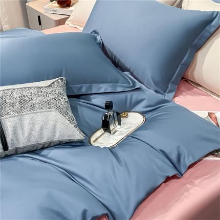 微廉新款A类60支长绒棉纯色套件-单枕套（一只） 佳-宾利蓝+奶油粉