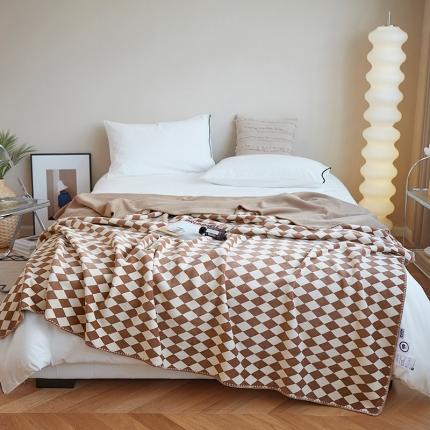 91家纺网 家纺一手货源 找家纺 坦客 2025新加厚保暖德绒暖绒毛毯办公室午睡毯子直播 菱形格-咖啡