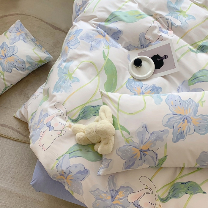 91家纺网 家纺一手货源 找家纺 怡家居 2022新款全棉印花四件套-第八批 花朵兔