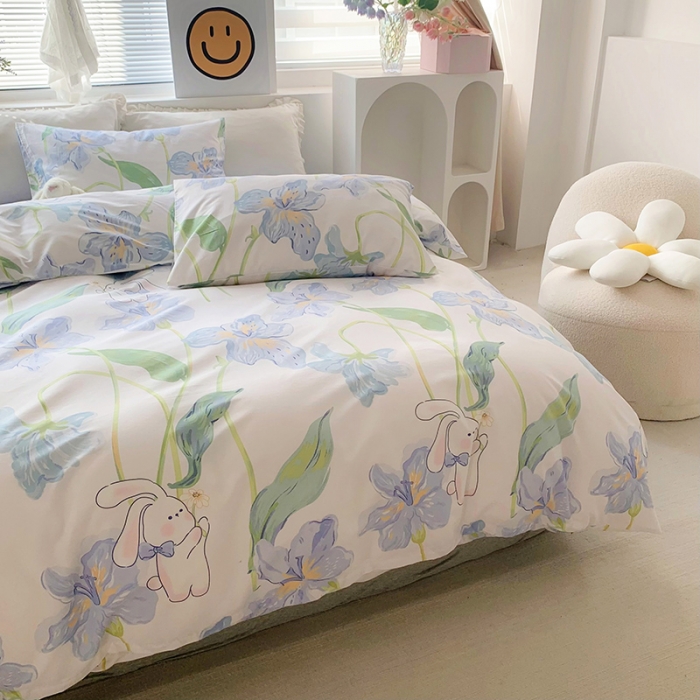 91家纺网 家纺一手货源 找家纺 怡家居 2022新款全棉印花四件套-第八批 花朵兔