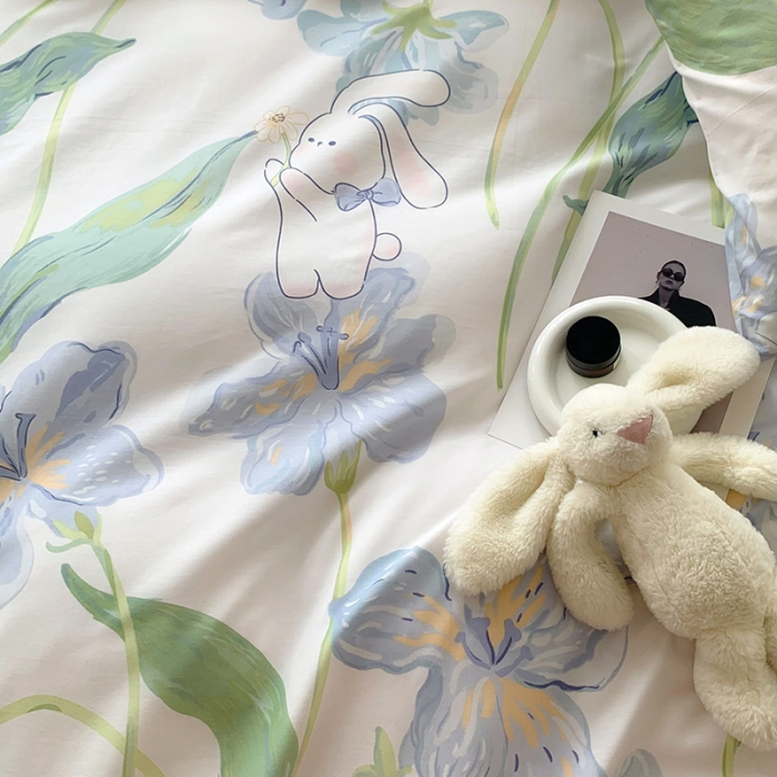 91家纺网 家纺一手货源 找家纺 怡家居 2022新款全棉印花四件套-第八批 花朵兔