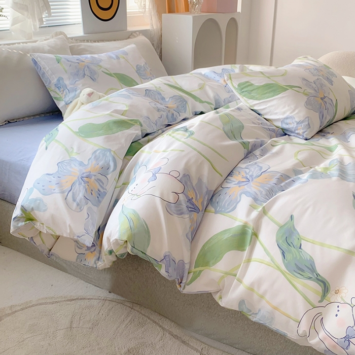 91家纺网 家纺一手货源 找家纺 怡家居 2022新款全棉印花四件套-第八批 花朵兔