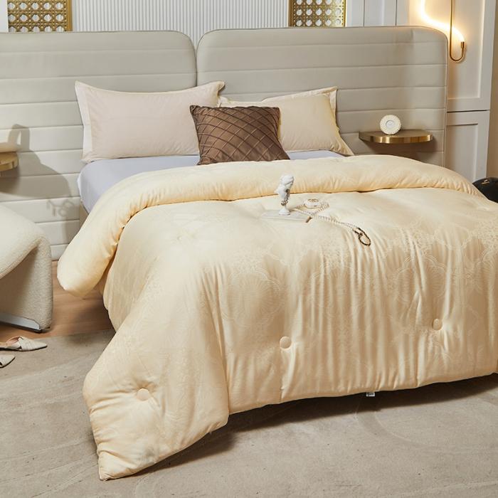 91家纺网 家纺一手货源 找家纺 A类提花大豆纤维被子冬被木本59大豆纤维春秋被芯拉链子母被 59木本大豆被黄