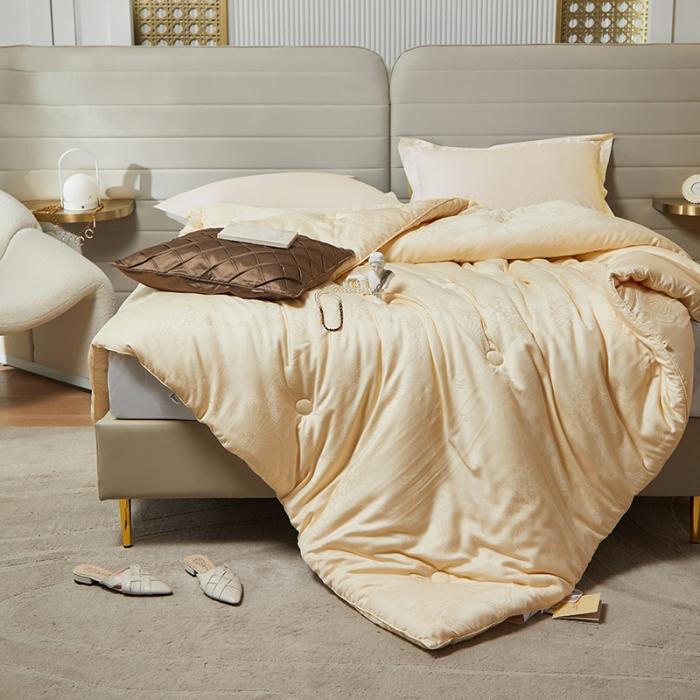 91家纺网 家纺一手货源 找家纺 A类提花大豆纤维被子冬被木本59大豆纤维春秋被芯拉链子母被 59木本大豆被黄2