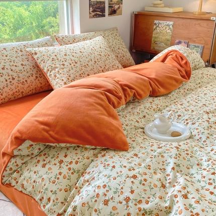 91家纺网 家纺一手货源 找家纺 百寐 22a13372全棉印花b加厚牛奶绒床笠棉加绒四件套