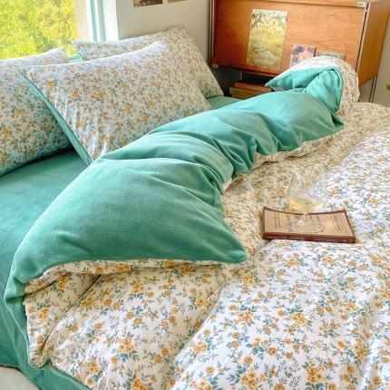 91家纺网 家纺一手货源 找家纺 百寐 22a13372全棉印花b加厚牛奶绒床笠棉加绒四件套