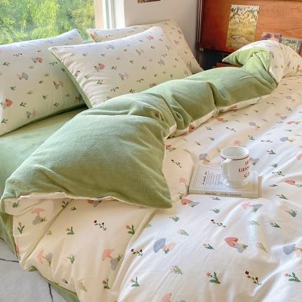 91家纺网 家纺一手货源 找家纺 百寐 22a13372全棉印花b加厚牛奶绒床笠棉加绒四件套