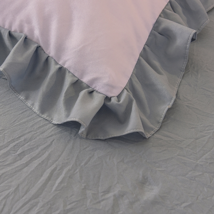 91家纺网 家纺一手货源 找家纺 2023新款韩式公主风水洗棉单层荷叶边拼色陌上花开系列白＋灰