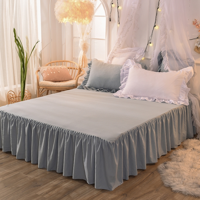 91家纺网 家纺一手货源 找家纺 2023新款韩式公主风水洗棉单层荷叶边拼色陌上花开系列白＋灰