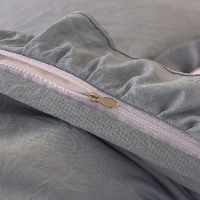 91家纺网 家纺一手货源 找家纺 2023新款韩式公主风水洗棉单层荷叶边拼色陌上花开系列白＋灰