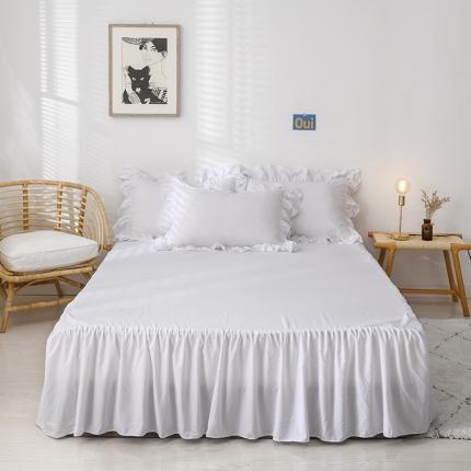 2023新款水洗棉磨毛韩式单层床裙 纯白色