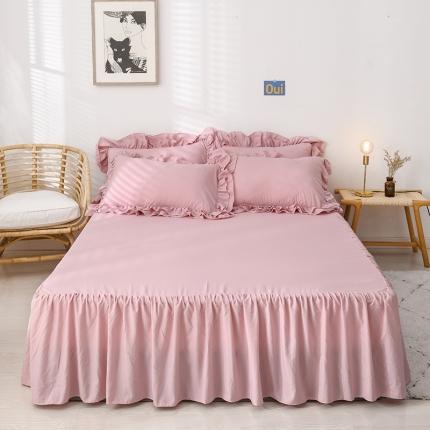2023新款水洗棉磨毛韩式单层床裙 裸粉色