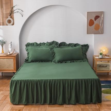 2023新款水洗棉磨毛韩式单层床裙 墨绿色