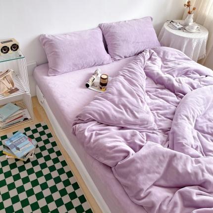 91家纺网 家纺一手货源 找家纺 六巷胡同纯色系ins牛奶绒四件套 淡紫-纯色