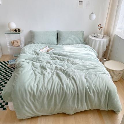 91家纺网 家纺一手货源 找家纺 六巷胡同纯色系ins牛奶绒四件套 豆绿-纯色