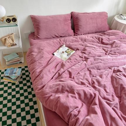 91家纺网 家纺一手货源 找家纺 六巷胡同纯色系ins牛奶绒四件套 酒红-纯色