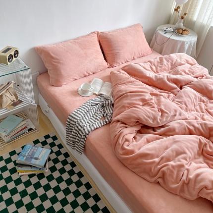 91家纺网 家纺一手货源 找家纺 六巷胡同纯色系ins牛奶绒四件套 橘粉-纯色