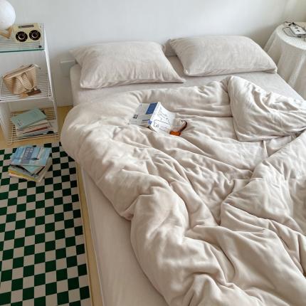91家纺网 家纺一手货源 找家纺 六巷胡同纯色系ins牛奶绒四件套 米灰-纯色