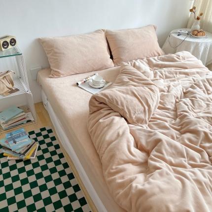 91家纺网 家纺一手货源 找家纺 六巷胡同纯色系ins牛奶绒四件套 奶咖-纯色