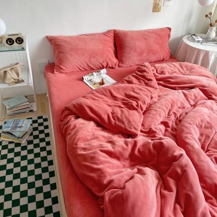 91家纺网 家纺一手货源 找家纺 六巷胡同纯色系ins牛奶绒四件套 砖红-纯色