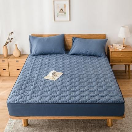 91家纺网 家纺一手货源 找家纺 席世家 2022新款A类水洗棉夹棉床笠 牛仔蓝