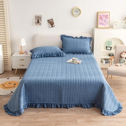 91家纺网 家纺一手货源 找家纺 席世家2022新款色织水洗棉全棉夹棉床盖 牛仔蓝