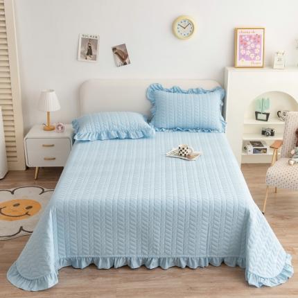91家纺网 家纺一手货源 找家纺 席世家2022新款色织水洗棉全棉夹棉床盖 浅蓝