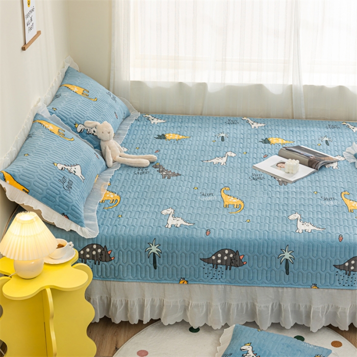 91家纺网 家纺一手货源 找家纺 美优兰 2025秋冬新款牛奶绒榻榻米垫床盖（可定制） 侏罗纪