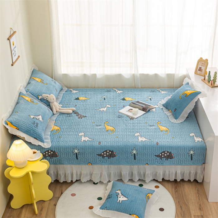 91家纺网 家纺一手货源 找家纺 美优兰 2025秋冬新款牛奶绒榻榻米垫床盖（可定制） 侏罗纪