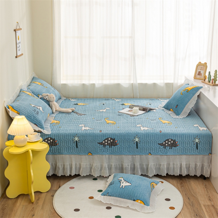 91家纺网 家纺一手货源 找家纺 美优兰 2025秋冬新款牛奶绒榻榻米垫床盖（可定制） 侏罗纪