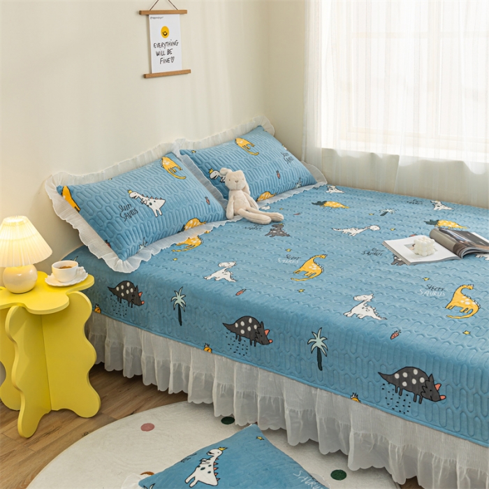 91家纺网 家纺一手货源 找家纺 美优兰 2025秋冬新款牛奶绒榻榻米垫床盖（可定制） 侏罗纪