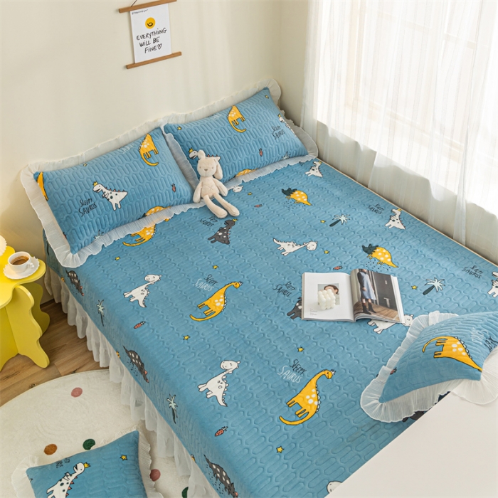 91家纺网 家纺一手货源 找家纺 美优兰 2025秋冬新款牛奶绒榻榻米垫床盖（可定制） 侏罗纪