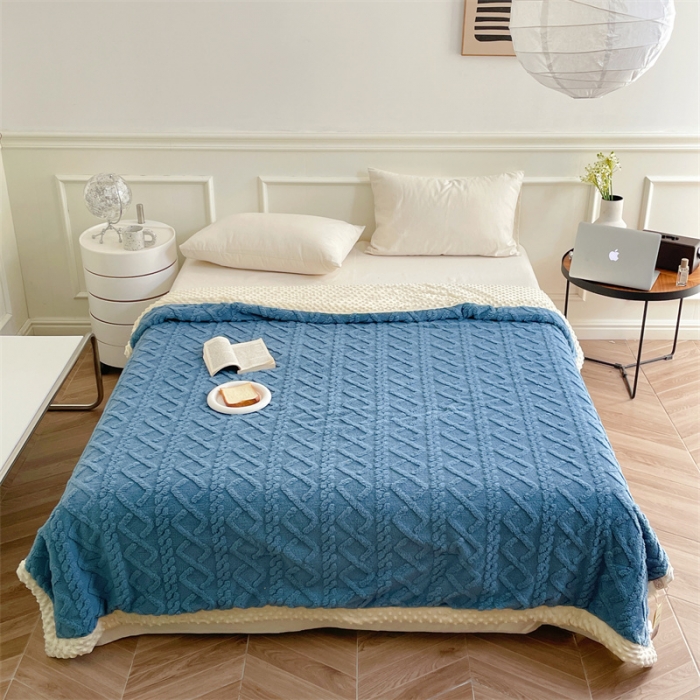 91家纺网 家纺一手货源 找家纺 梦享生活 2022新款豆豆绒毛毯 藏蓝