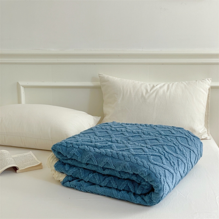 91家纺网 家纺一手货源 找家纺 梦享生活 2022新款豆豆绒毛毯 藏蓝