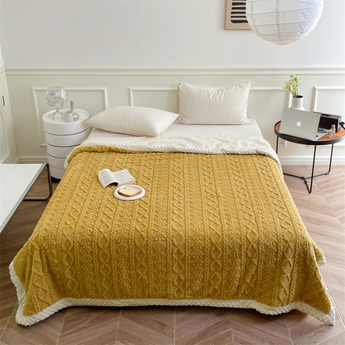 91家纺网 家纺一手货源 找家纺 梦享生活 2022新款豆豆绒毛毯 姜黄