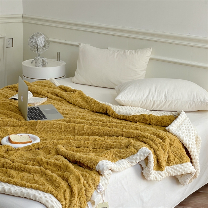 91家纺网 家纺一手货源 找家纺 梦享生活 2022新款豆豆绒毛毯 姜黄