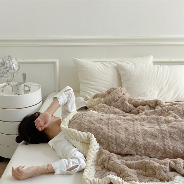 91家纺网 家纺一手货源 找家纺 梦享生活 2022新款豆豆绒毛毯 卡其