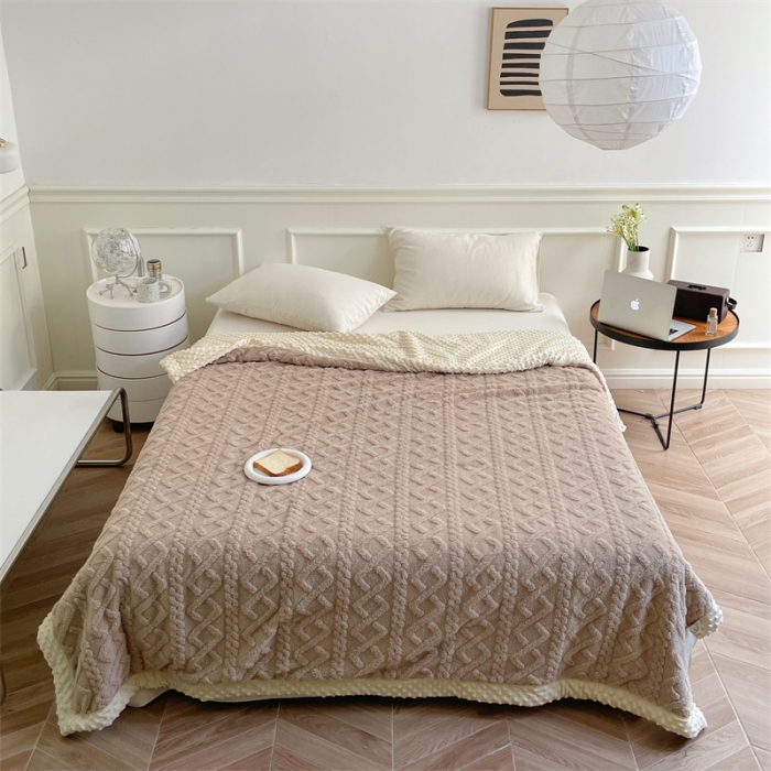 91家纺网 家纺一手货源 找家纺 梦享生活 2022新款豆豆绒毛毯 卡其