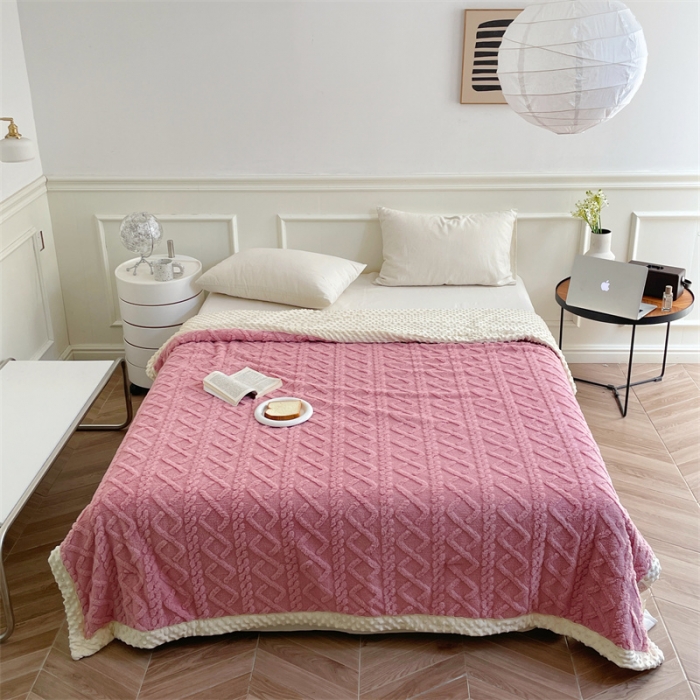 91家纺网 家纺一手货源 找家纺 梦享生活 2022新款豆豆绒毛毯 玫粉