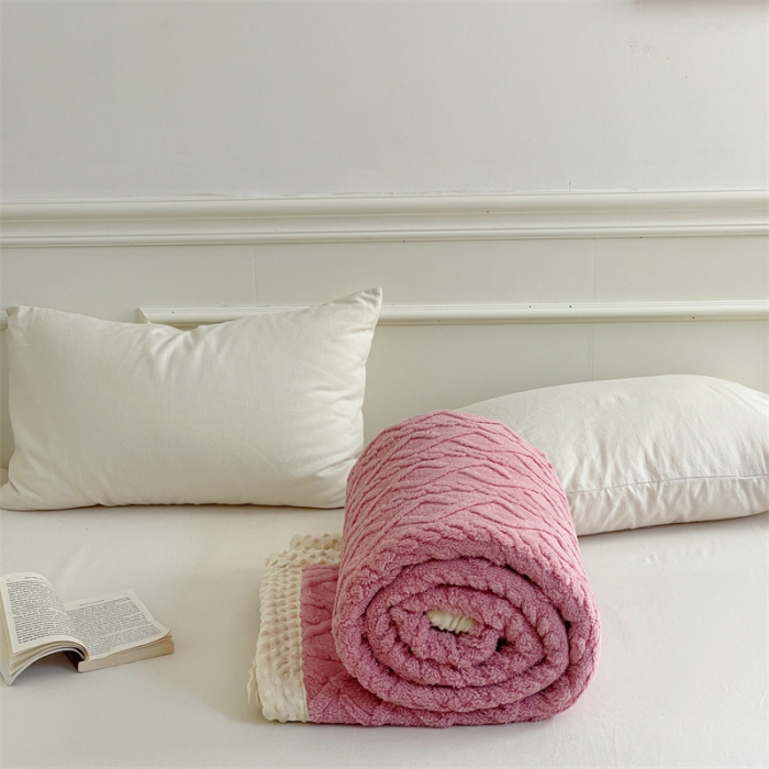 91家纺网 家纺一手货源 找家纺 梦享生活 2022新款豆豆绒毛毯 玫粉