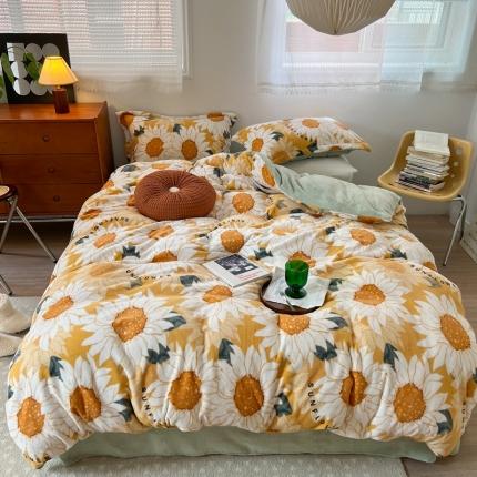 91家纺网 家纺一手货源 找家纺 （总）柚子 2022新款花卉系列230克韩系高端牛奶绒四件套