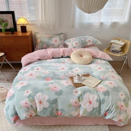 91家纺网 家纺一手货源 找家纺 （总）柚子 2022新款花卉系列230克韩系高端牛奶绒四件套