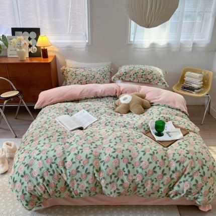 91家纺网 家纺一手货源 找家纺 （总）柚子 2022新款花卉系列230克韩系高端牛奶绒四件套