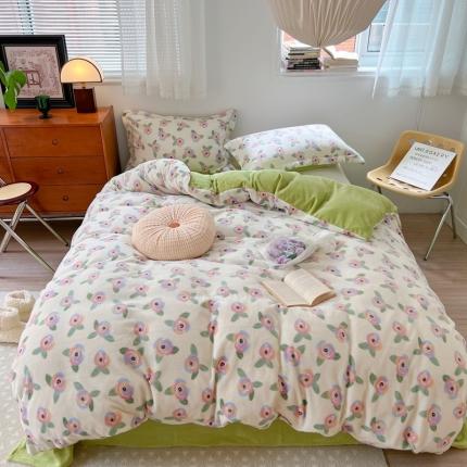 91家纺网 家纺一手货源 找家纺 （总）柚子 2022新款花卉系列230克韩系高端牛奶绒四件套