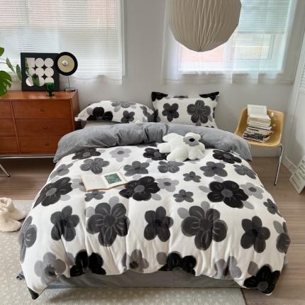 91家纺网 家纺一手货源 找家纺 （总）柚子 2022新款花卉系列230克韩系高端牛奶绒四件套