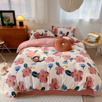 91家纺网 家纺一手货源 找家纺 （总）柚子 2022新款花卉系列230克韩系高端牛奶绒四件套