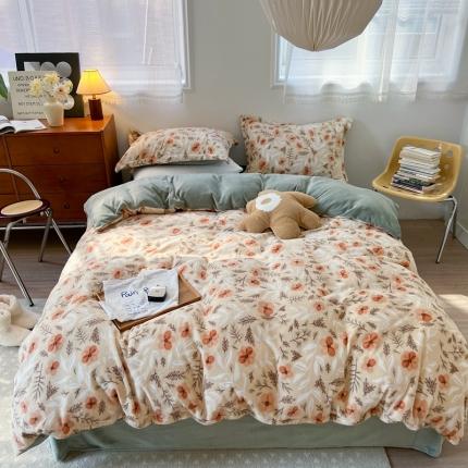91家纺网 家纺一手货源 找家纺 （总）柚子 2022新款花卉系列230克韩系高端牛奶绒四件套